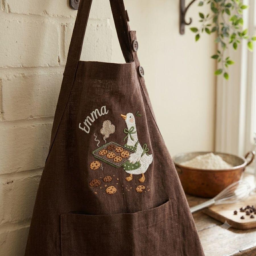 Goose Cookie Baking Embroidered Linen Apron – Personalized Kitchen