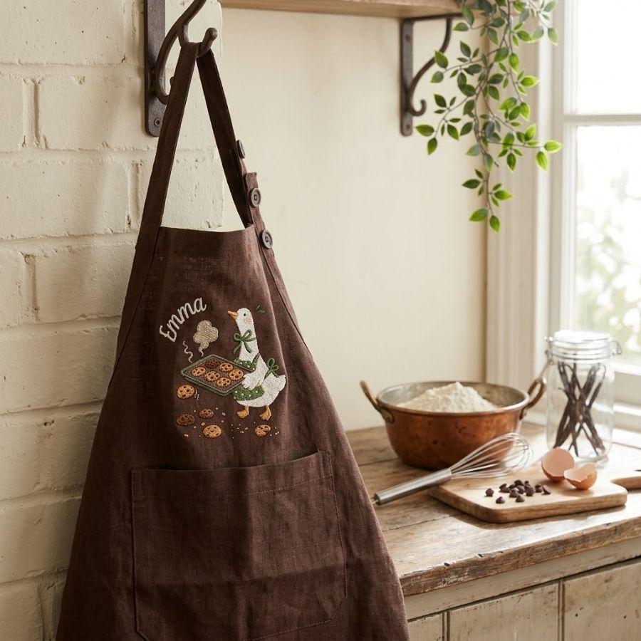 Goose Cookie Baking Embroidered Linen Apron – Personalized Kitchen
