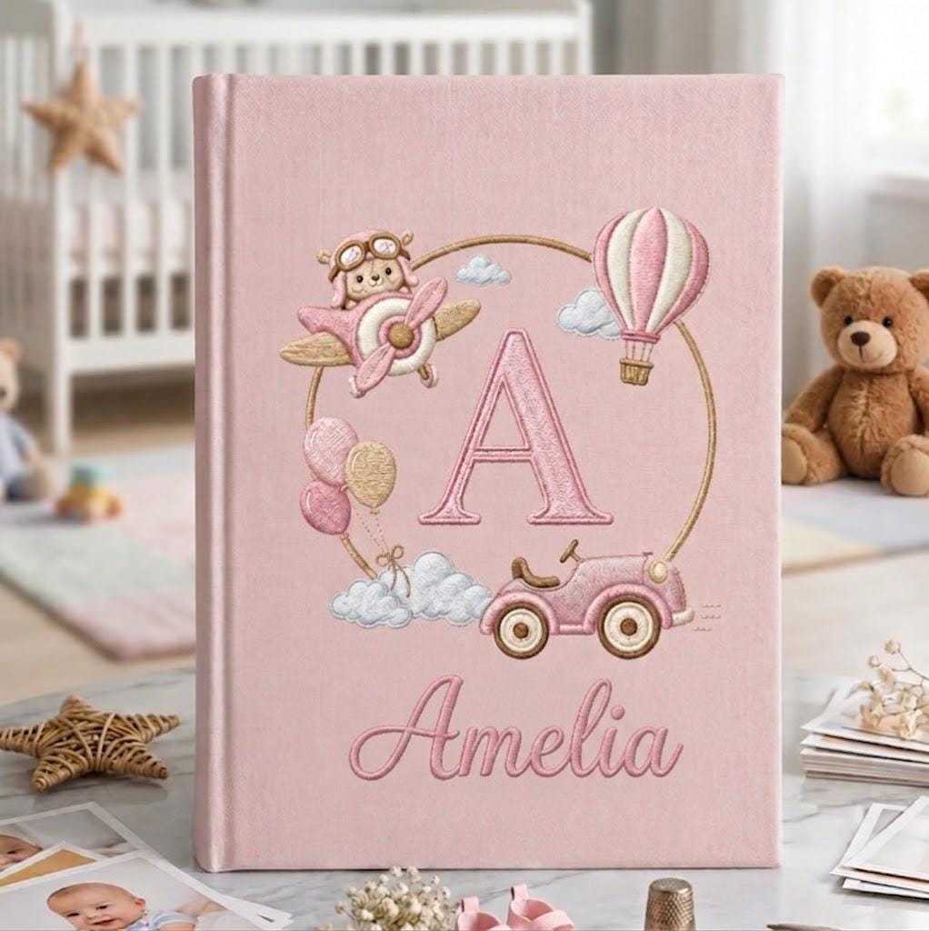 Airplane Embroidered Baby Photo Album – Personalized Newborn Memory Book Airplane Embroidered Baby Photo Album – Personalized Newborn Memory Book