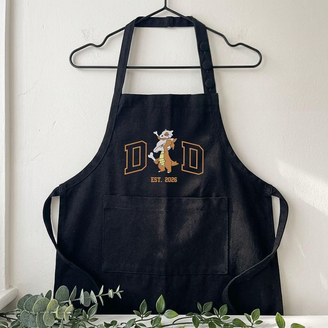 Custom Pokedad Embroidered Apron Father’s Day PKM Lover Art Gift Cooking Gardening Dad And Kid BBQ Pokadad Adjustable Strap Linen