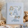 Teddy Bear & Blue Hot Air Balloon Baby Photo Album – Personalized Embroidered Linen Keepsake