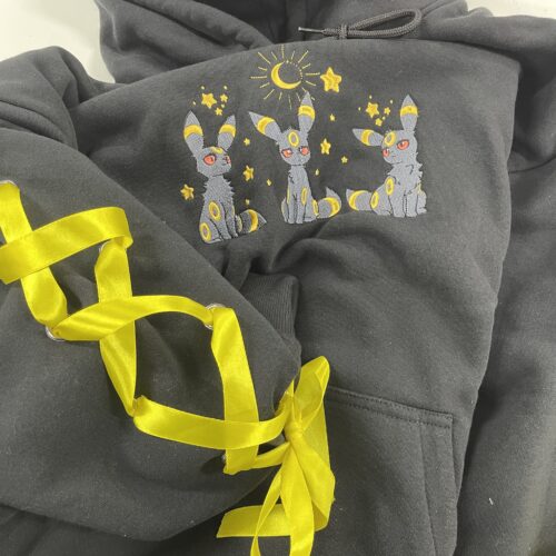 Embroidery Umbeon PKM Ribbon Sweatshirt Eve Evolution Dark Moonlight Anime Hoodie Trendy Coquette Bow Gift For Fan photo review