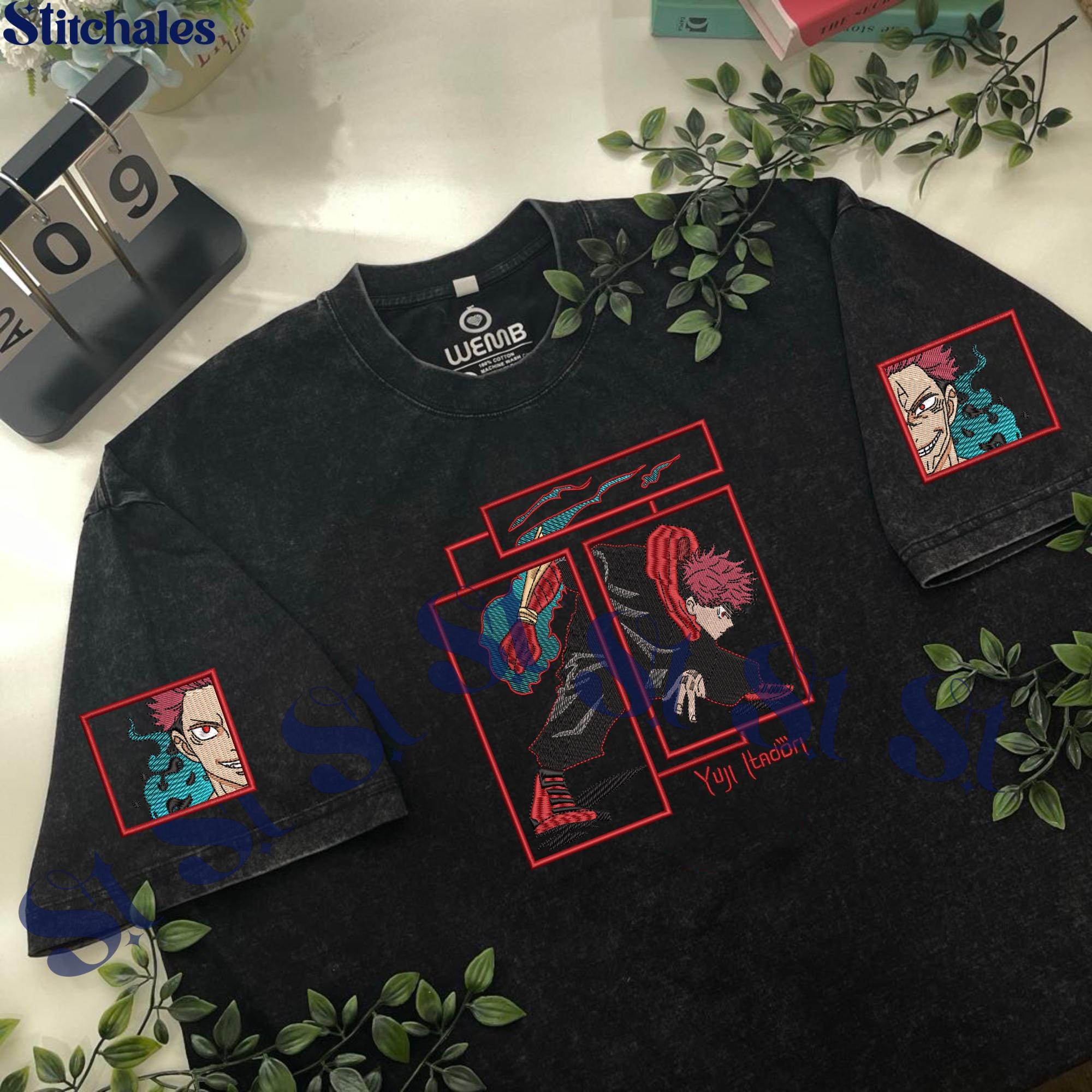 Embroidered Anime Washed Shirt: Cursed Womb Design – Death Paintings Embroidery Gifts For JJK Lovers