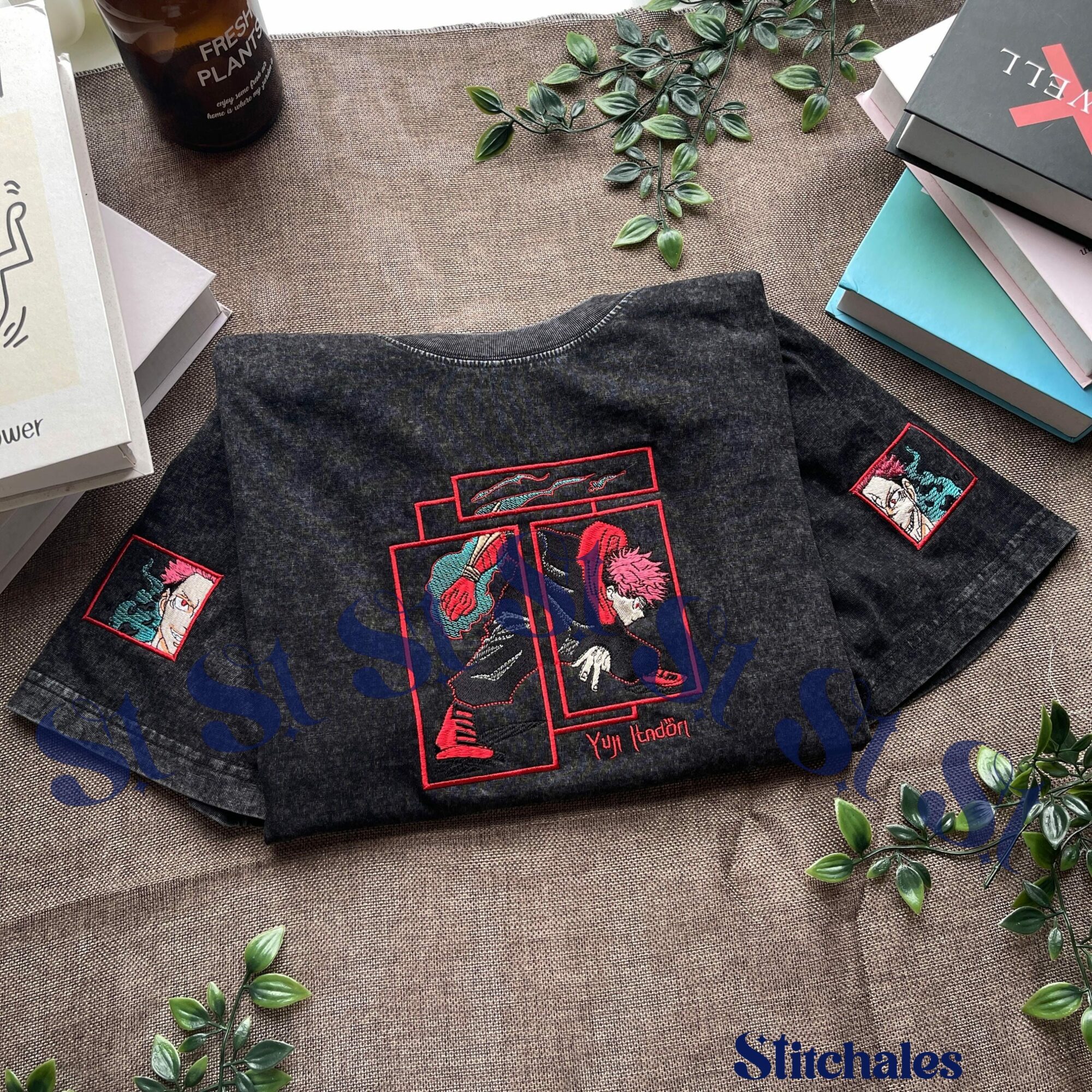 Embroidered Anime Washed Shirt: Cursed Womb Design – Death Paintings Embroidery Gifts For JJK Lovers Embroidered Anime Washed Shirt: Cursed Womb Design – Death Paintings Embroidery Gifts For JJK Lovers