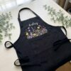 Embroidered Linen Apron: Lavender Garden Design Adjustable Strap Adult/Kids Sizes Custom Name Apron