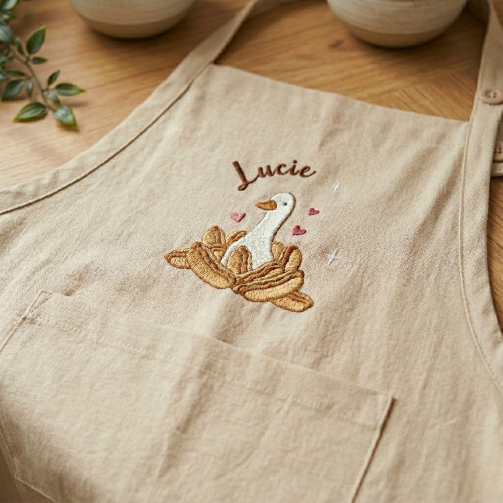 Silly Goose Hot Dog Lover Embroidered Linen Apron – Custom Name Kitchen Apron