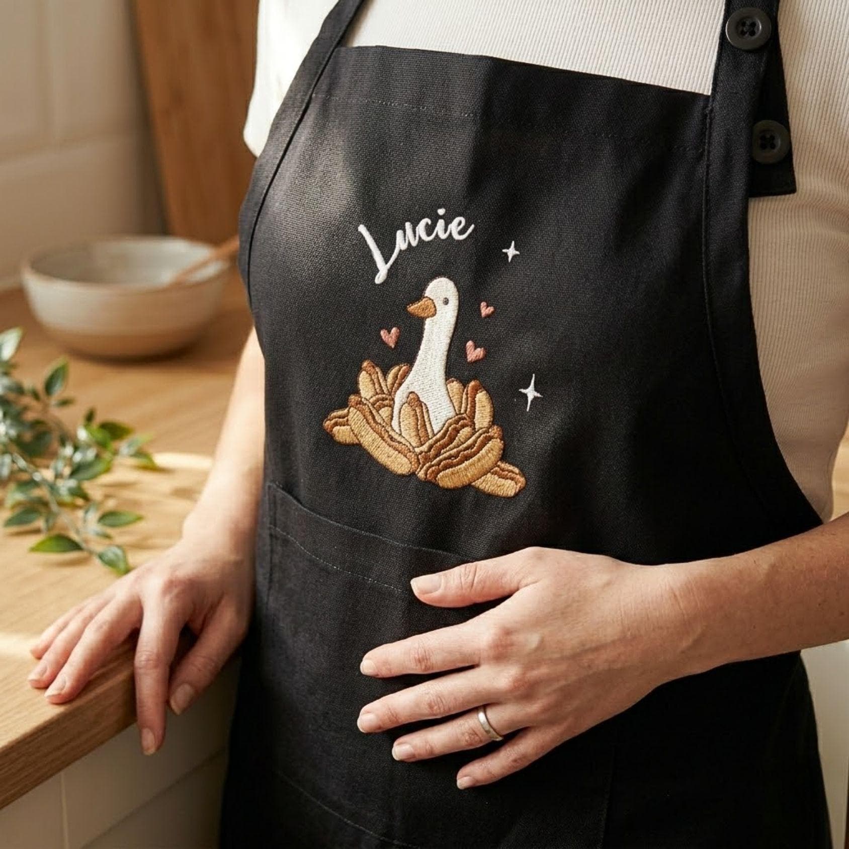Silly Goose Hot Dog Lover Embroidered Linen Apron – Custom Name Kitchen Apron