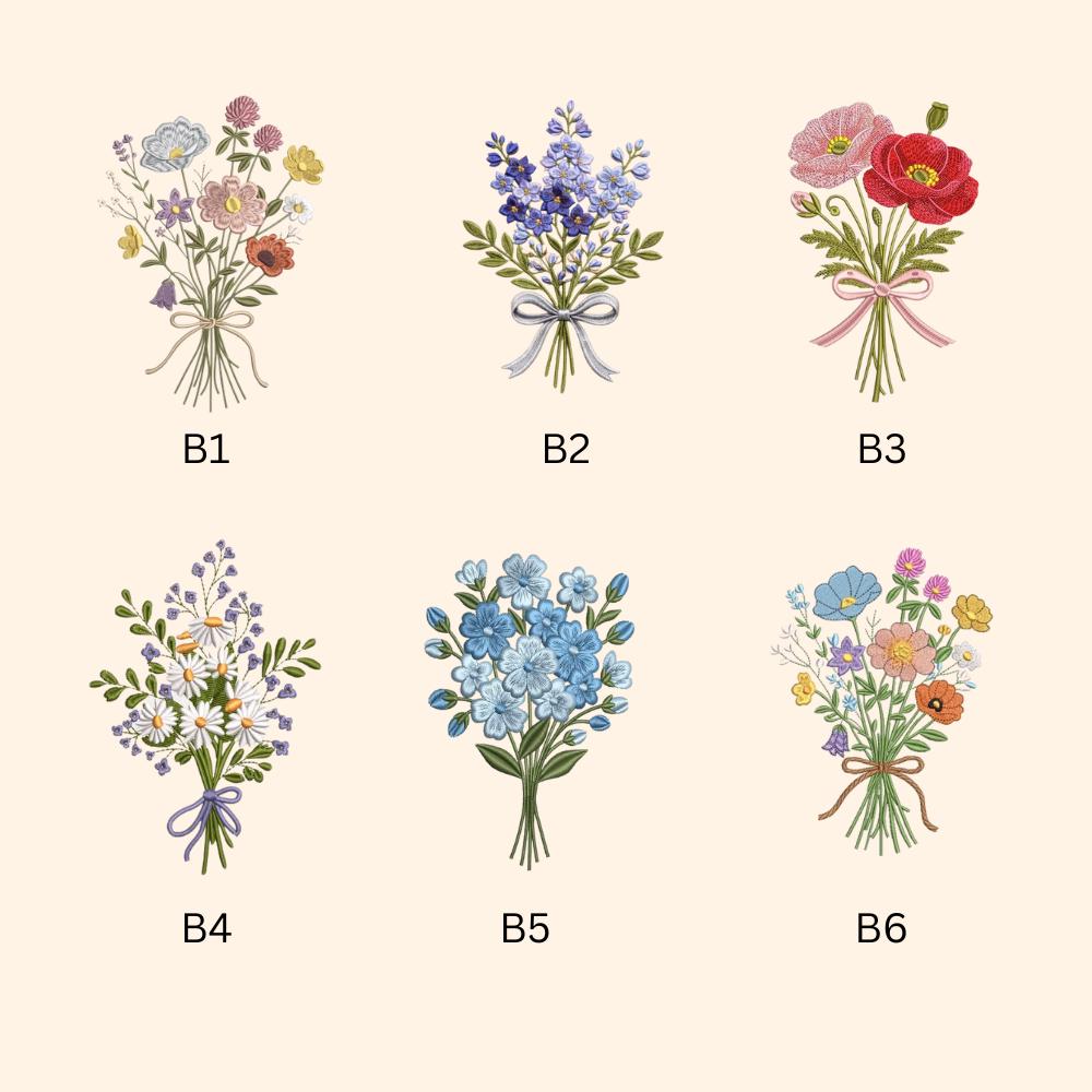 Personalized Wildflower Embroidered Linen Journal – Birth Month Flower Notebook