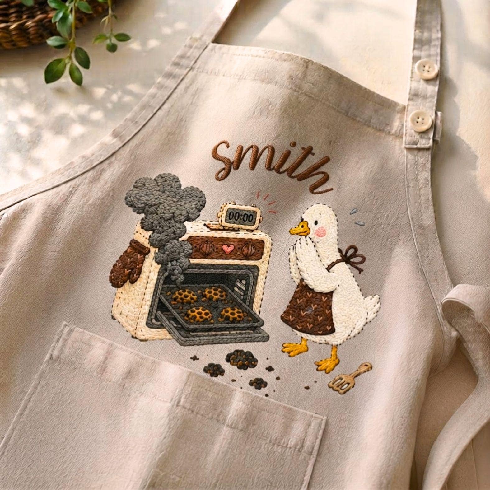 Silly Goose Baking Lover Embroidered Linen Apron – Custom Name Kitchen Apron