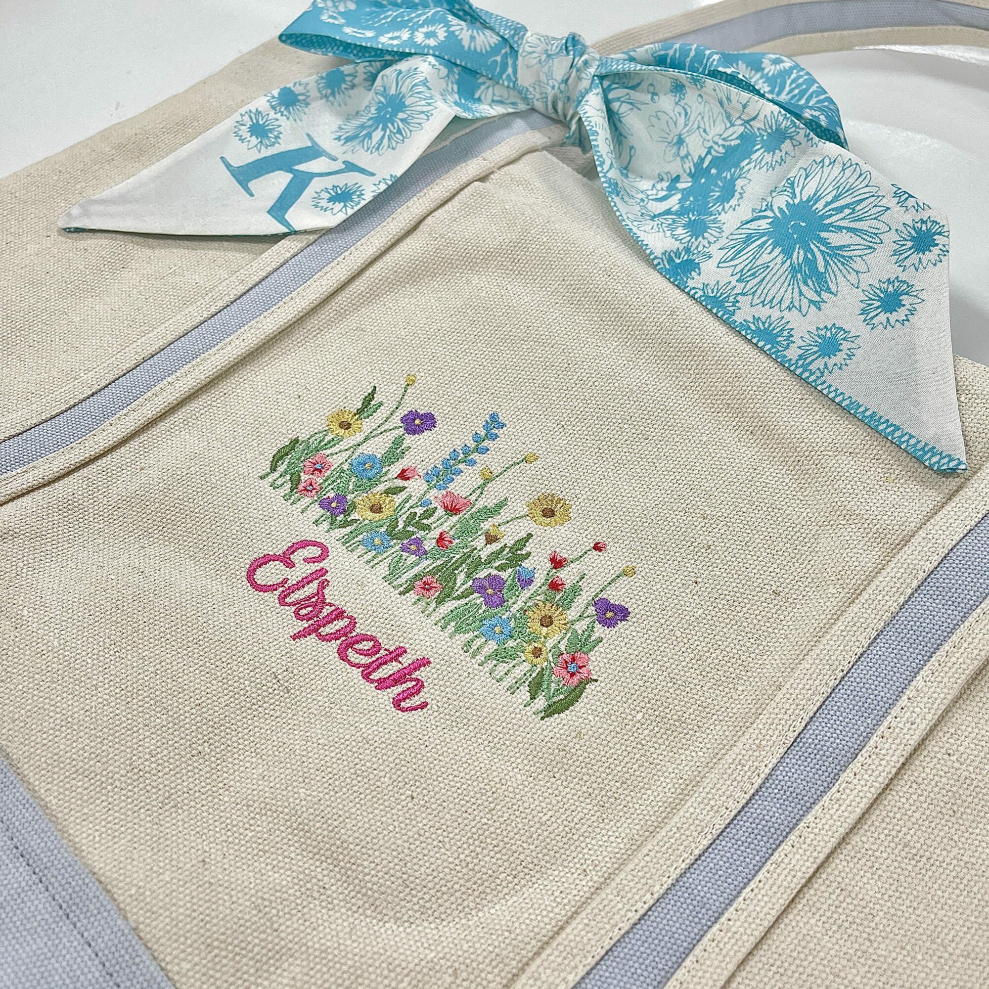 Personalized Wildflower Embroidered Tote Bag – Custom Name Floral Canvas Bag