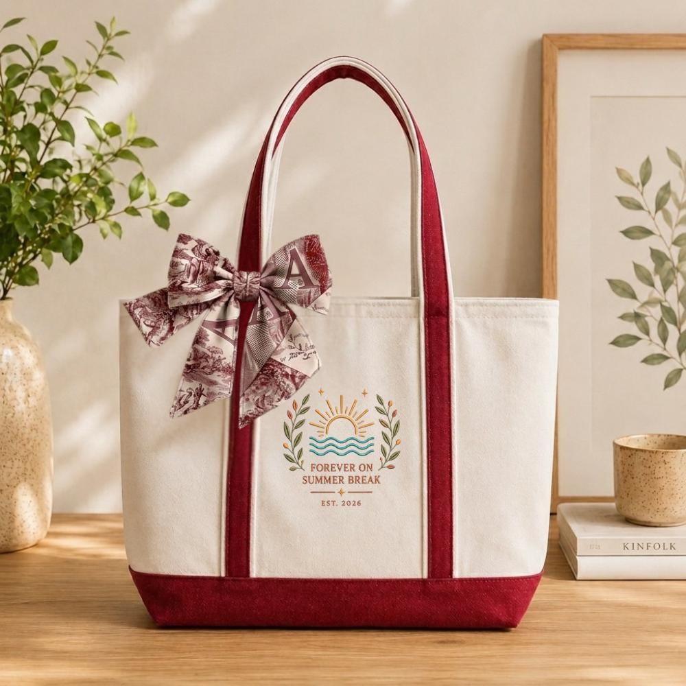 Forever on Summer Break Embroidered Canvas Tote Bag – Retirement Gift for Her Est. 2026