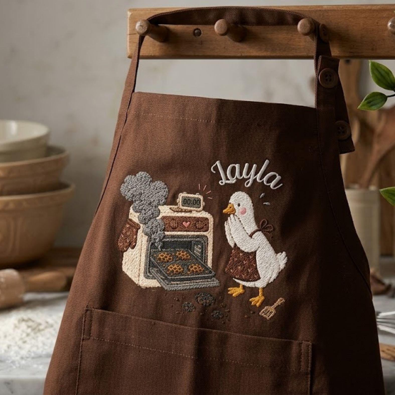 Silly Goose Baking Lover Embroidered Linen Apron – Custom Name Kitchen Apron