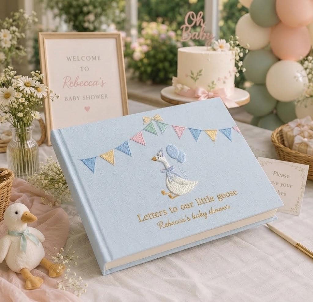Personalized Silly Goose Baby Guest Book – Embroidered Name Keepsake
