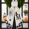 Black Cat Autumn Pumpkin Wreath Sash – Custom Initial Ribbon Fall Door Decor