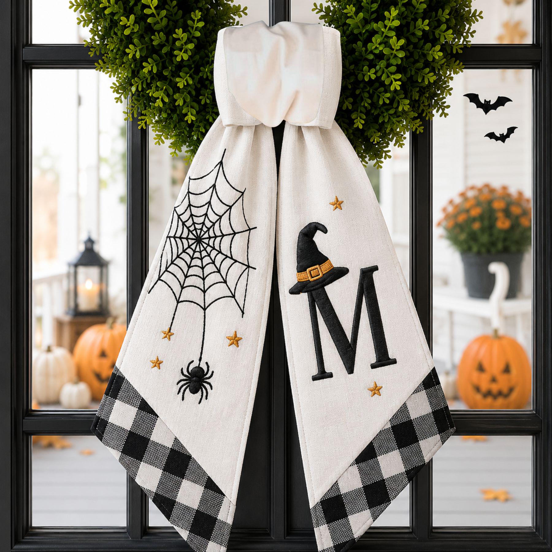 Halloween Spider Web Wreath Sash – Custom Initial Witch Hat Fall Door Decor