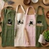 Personalized Strawberry Goose Embroidered Linen Apron – Custom Cottagecore Kitchen Apron for Women