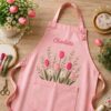 Wildflower Meadow Embroidered Linen Apron – Custom Name Kitchen Apron