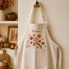 Embroidered Linen Apron: Autumn Pumpkin Lily Of The Valley Garden Design Adjustable Strap Adult/Kids Sizes Custom Name Apron