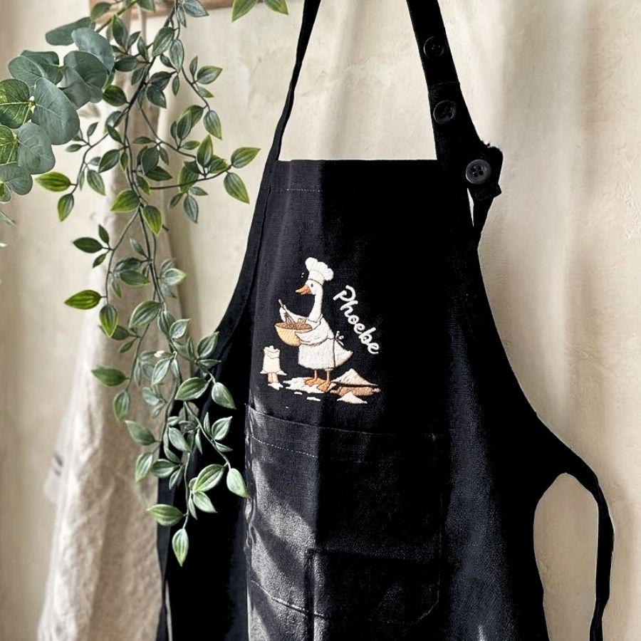 Silly Goose Bread Lover Embroidered Linen Apron – Custom Name Baking Apron