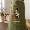 Cute Black Cat Chef Embroidered Linen Apron – Custom Name Baking Gift