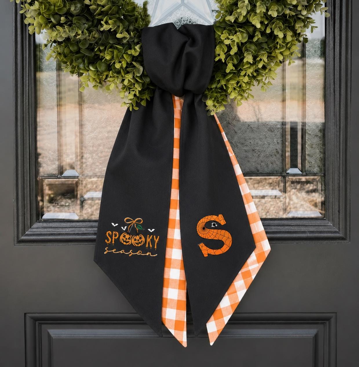 Spooky Season Halloween Wreath Sash – Custom Initial Door Decor