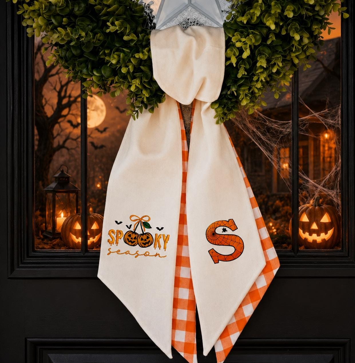 Spooky Season Halloween Wreath Sash – Custom Initial Door Decor