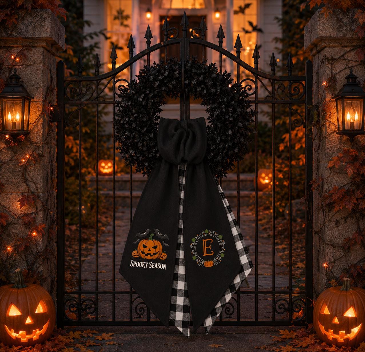 Spooky Pumpkin Embroidered Wreath Sash – Custom Initial Halloween Door Decor Spooky Pumpkin Embroidered Wreath Sash – Custom Initial Halloween Door Decor