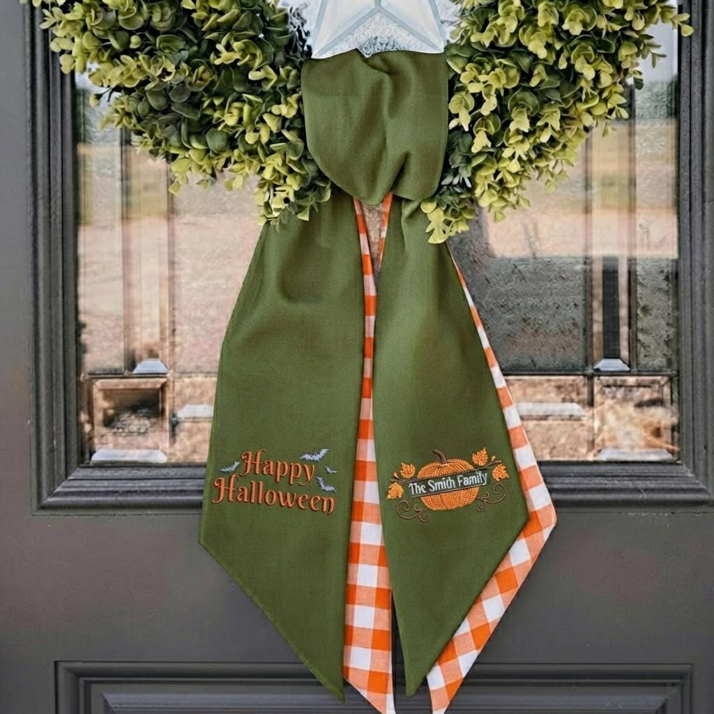 Happy Halloween Embroidered Door Sash – Custom Family Name Spooky Season Decor Happy Halloween Embroidered Door Sash – Custom Family Name Spooky Season Decor