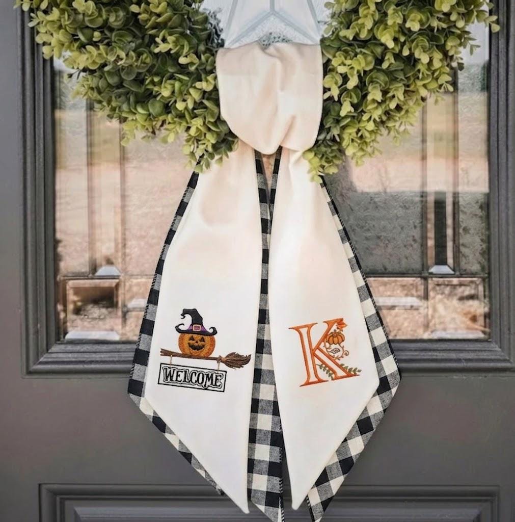 Halloween Pumpkin Door Sash – Custom Initial Fall Front Porch Decor
