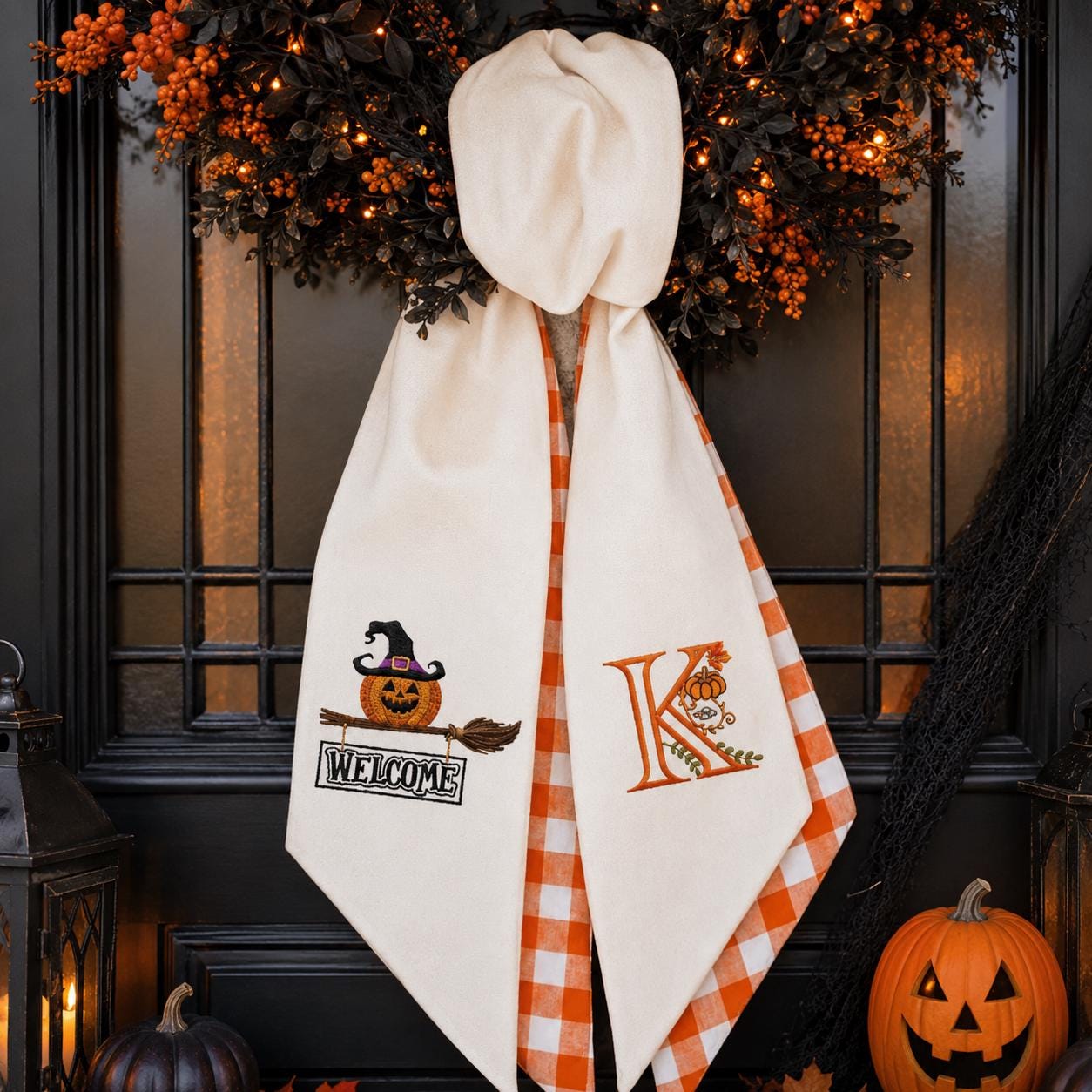 Halloween Pumpkin Door Sash – Custom Initial Fall Front Porch Decor