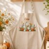 Autumn Pumpkin & Lily of the Valley Embroidered Linen Apron – Custom Name Garden Apron