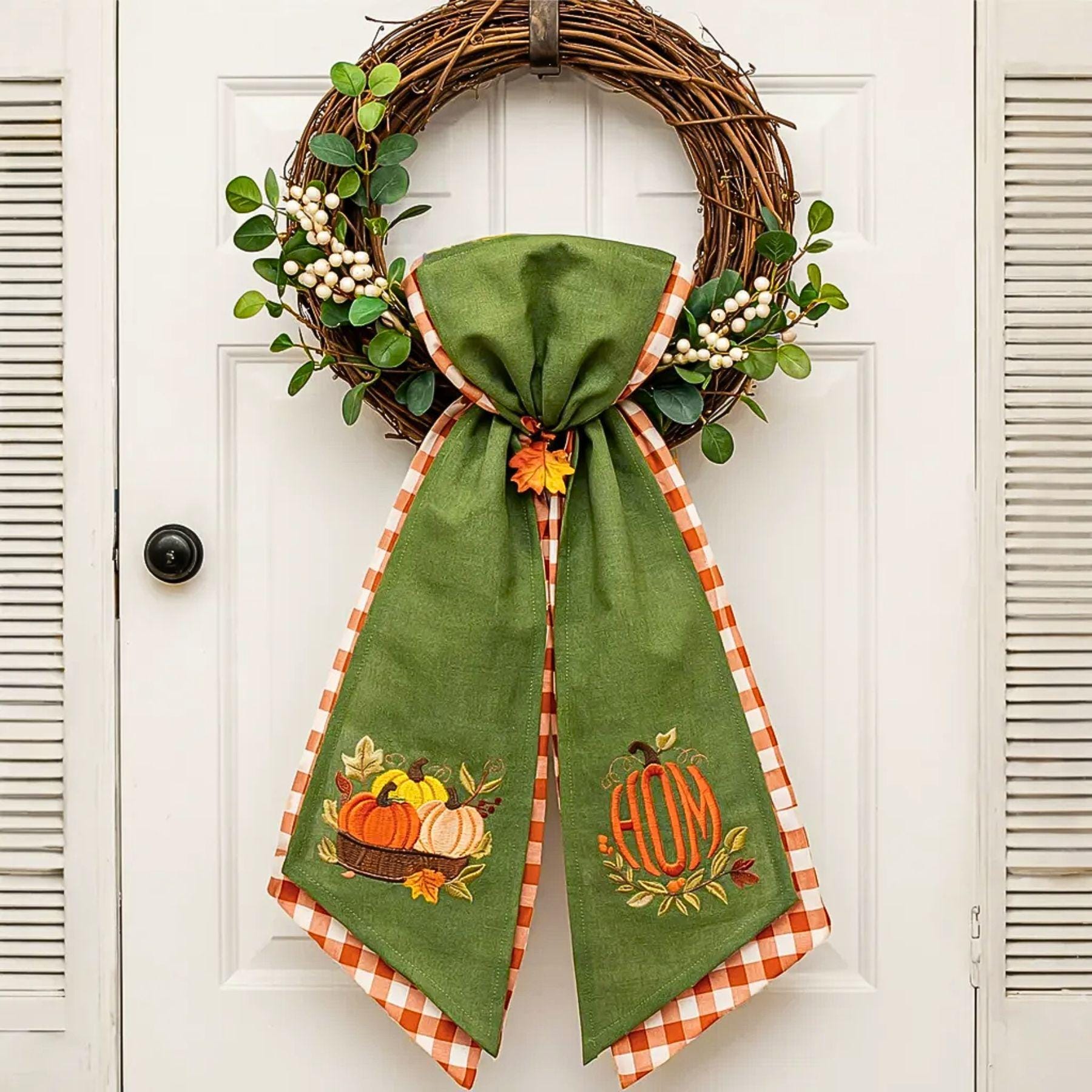 Autumn Monogram Pumpkin Wreath Sash – Custom Initial Ribbon Thanksgiving Door Decor