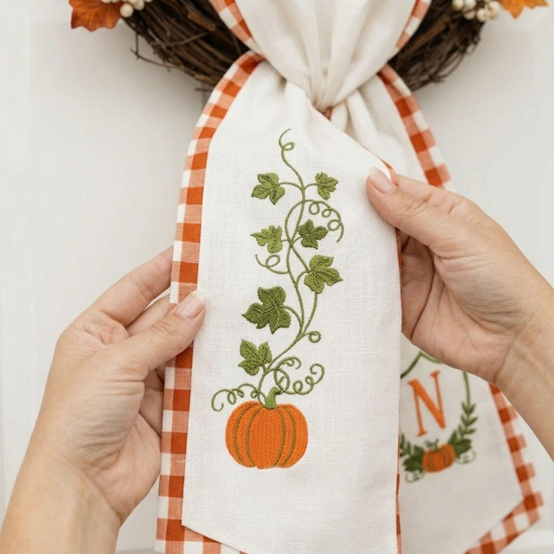 Monogram Pumpkin Wreath Sash – Custom Initial Autumn Ribbon Thanksgiving Decor