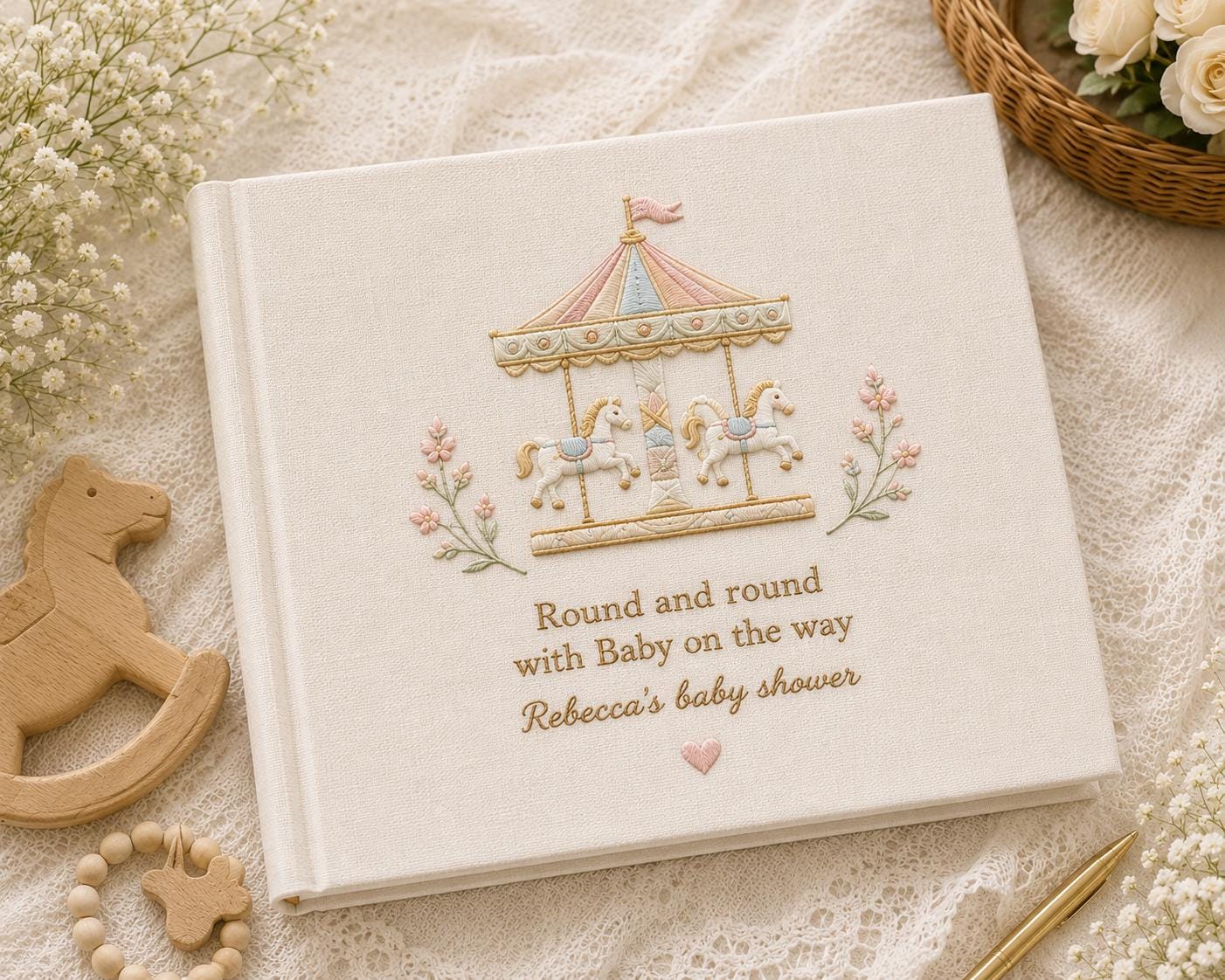 Personalized Baby Shower Embroidered Guest Book – Newborn Keepsake Gift