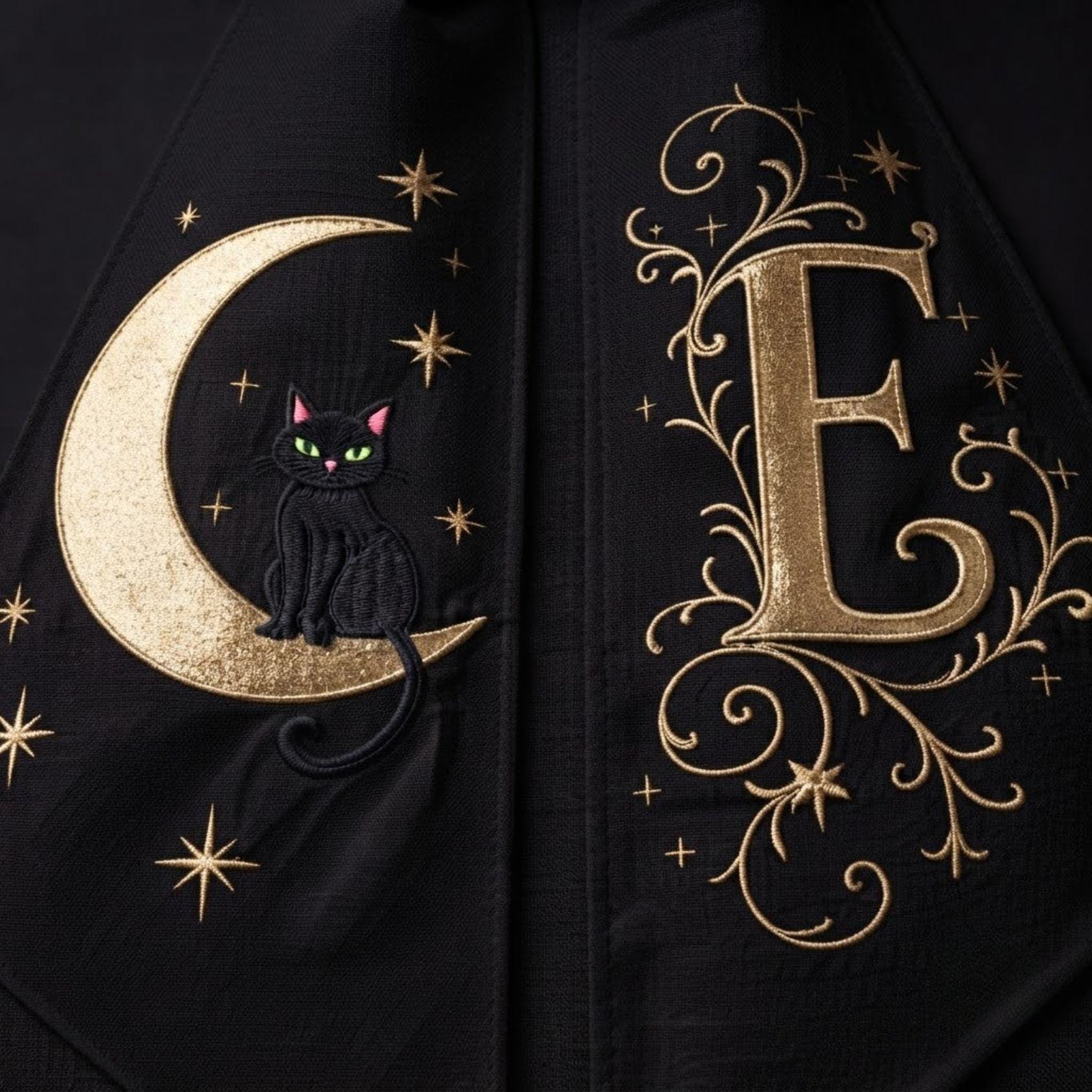 Glitter Crescent Moon Black Cat Halloween Wreath Sash Door Decor Applique Custom Front