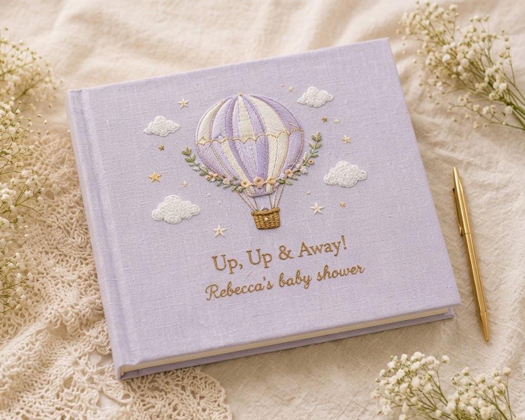 Personalized Baby Shower Embroidered Guest Book – Newborn Keepsake Gift Personalized Baby Shower Embroidered Guest Book – Newborn Keepsake Gift