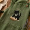 Cute Black Cat Embroidered Linen Apron – Custom Name Baking Gift