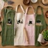Spooky Kitty Black Cat Chef Embroidered Linen Apron – Halloween Baking Gift