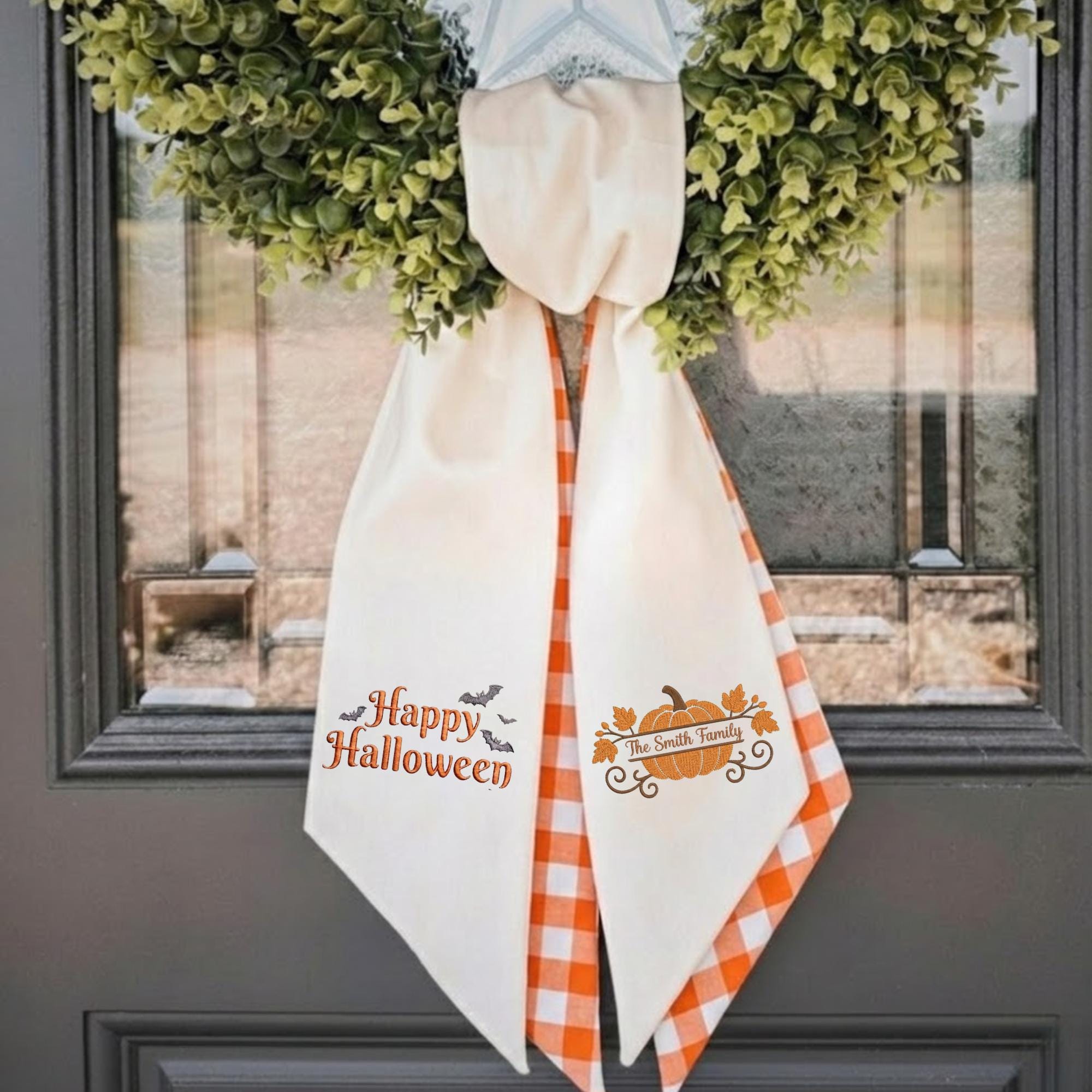 Happy Halloween Embroidered Door Sash – Custom Family Name Spooky Season Decor Happy Halloween Embroidered Door Sash – Custom Family Name Spooky Season Decor