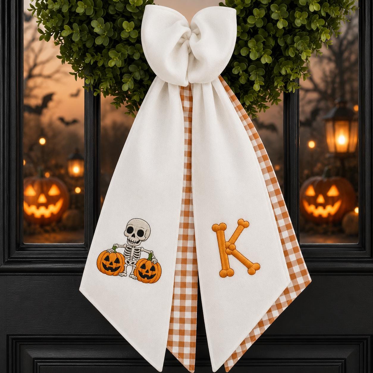 Spooky Ghost Halloween Wreath Sash – Custom Initial Door Decor