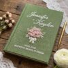Rose Embroidered Wedding Guest Book – Personalized Linen Keepsake for Couples