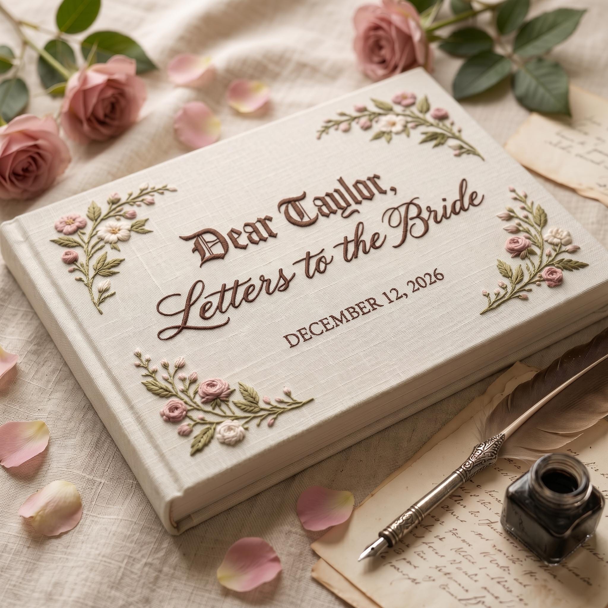 Letters to the Bride Embroidered Rose Guest Book – Personalized Linen Bridal Shower Keepsake Letters to the Bride Embroidered Rose Guest Book – Personalized Linen Bridal Shower Keepsake