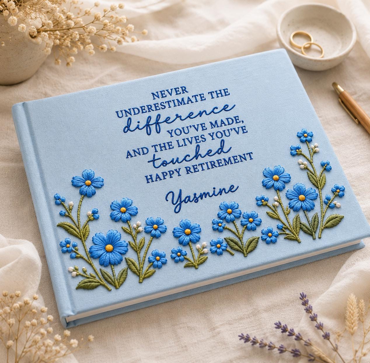 Happy Retirement Embroidered Memory Book – Custom Keepsake Gift for Coworker