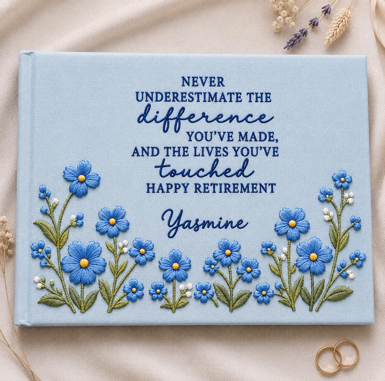 Happy Retirement Embroidered Memory Book – Custom Keepsake Gift for Coworker Happy Retirement Embroidered Memory Book – Custom Keepsake Gift for Coworker