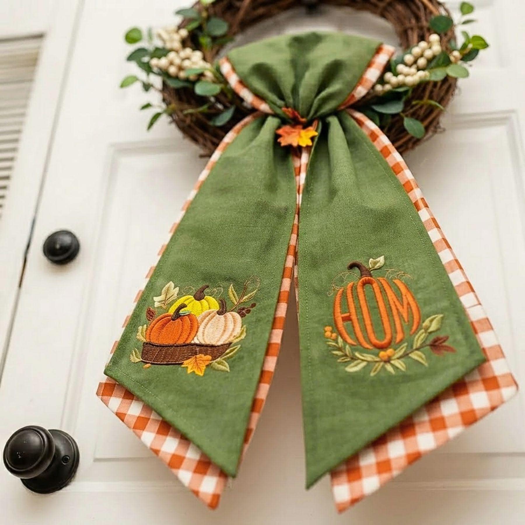 Autumn Monogram Pumpkin Wreath Sash – Custom Initial Ribbon Thanksgiving Door Decor