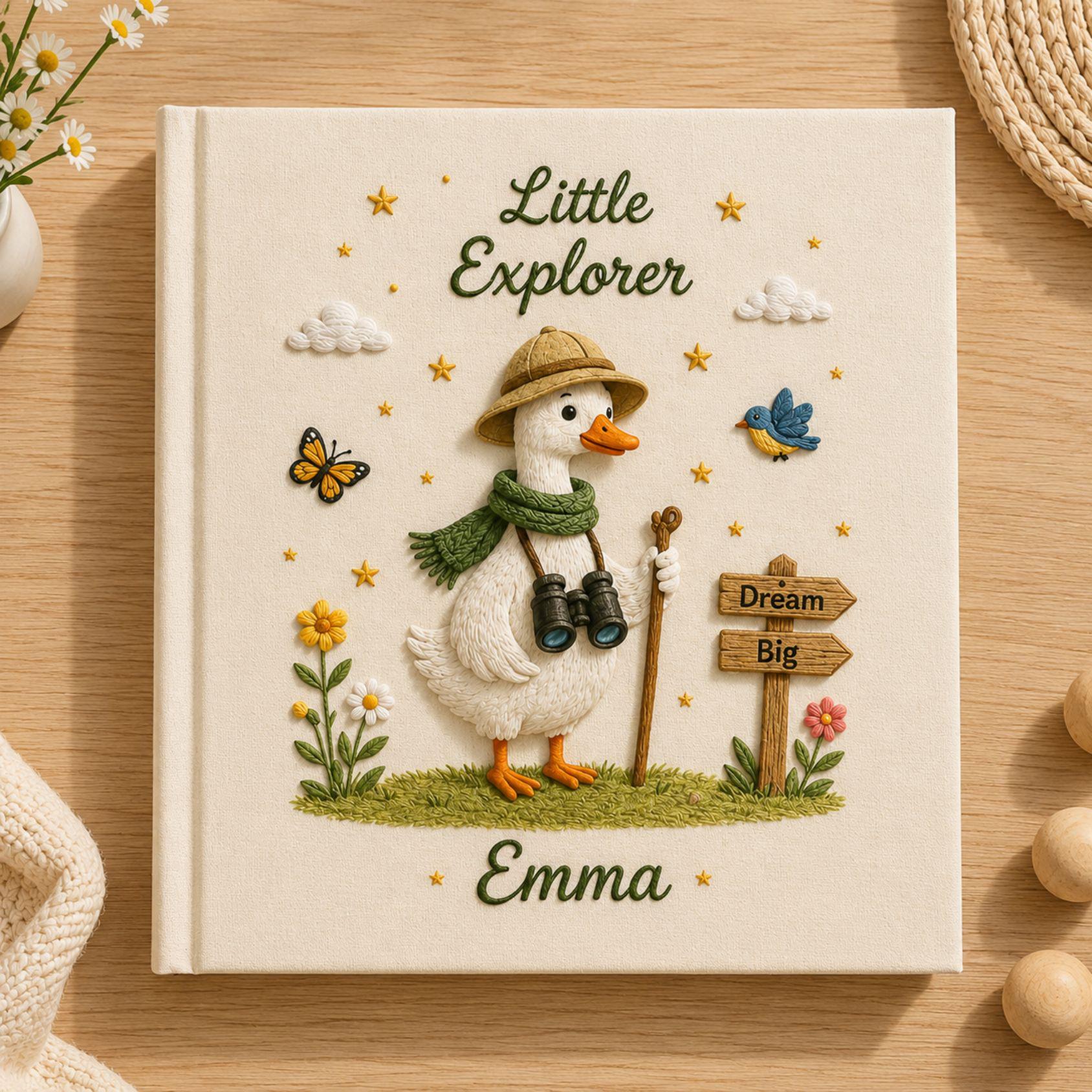 Custom Embroidered Baby Photo Album – Silly Goose Little Explorer Memory Book Custom Embroidered Baby Photo Album – Silly Goose Little Explorer Memory Book
