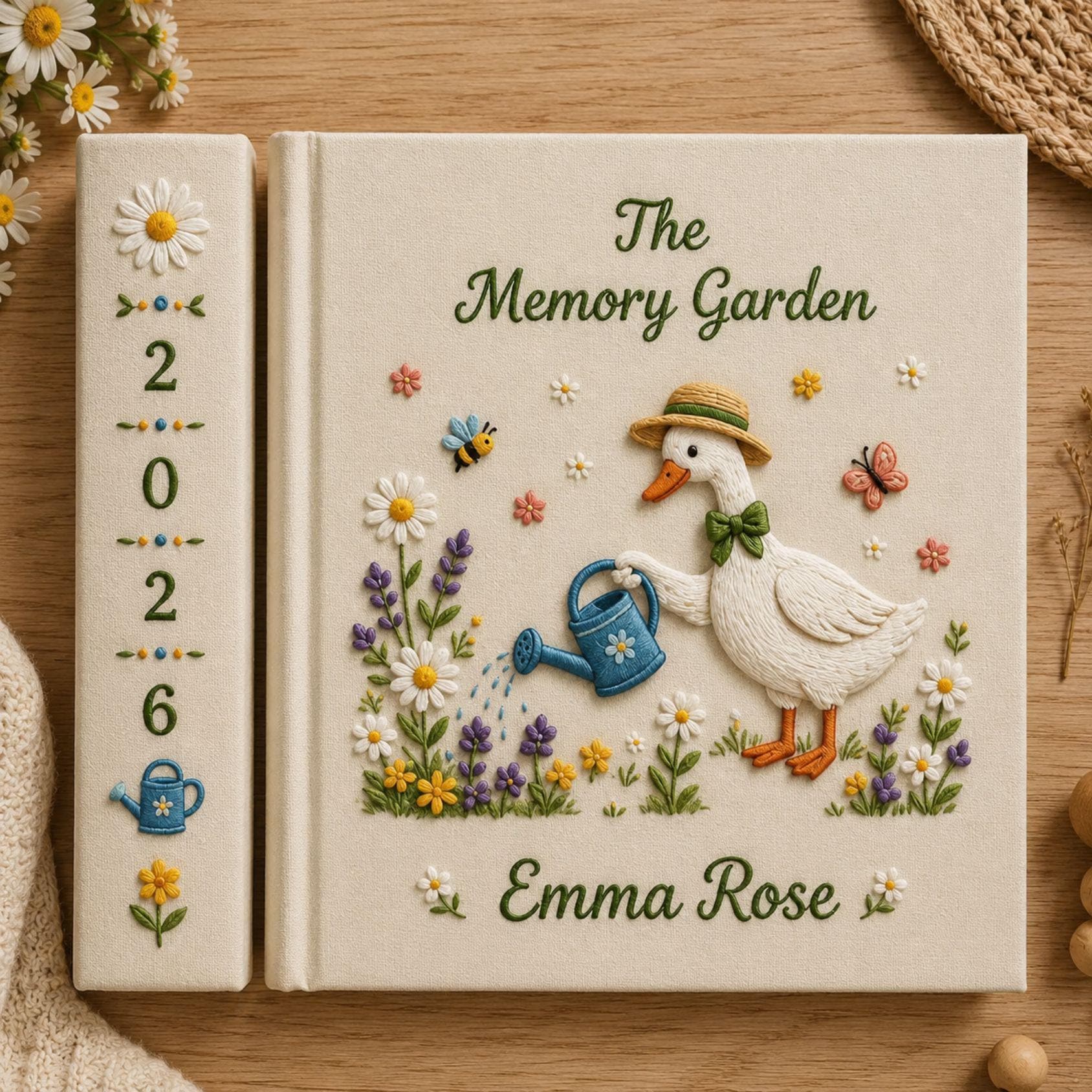 Silly Goose Garden Embroidered Baby Memory Book – Custom Photo Album