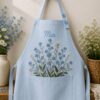 Botanical Floral Embroidered Linen Apron – Custom Name Gift for Mom