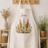 Silly Goose Autumn Floral Embroidered Linen Apron – Custom Name Fall Apron