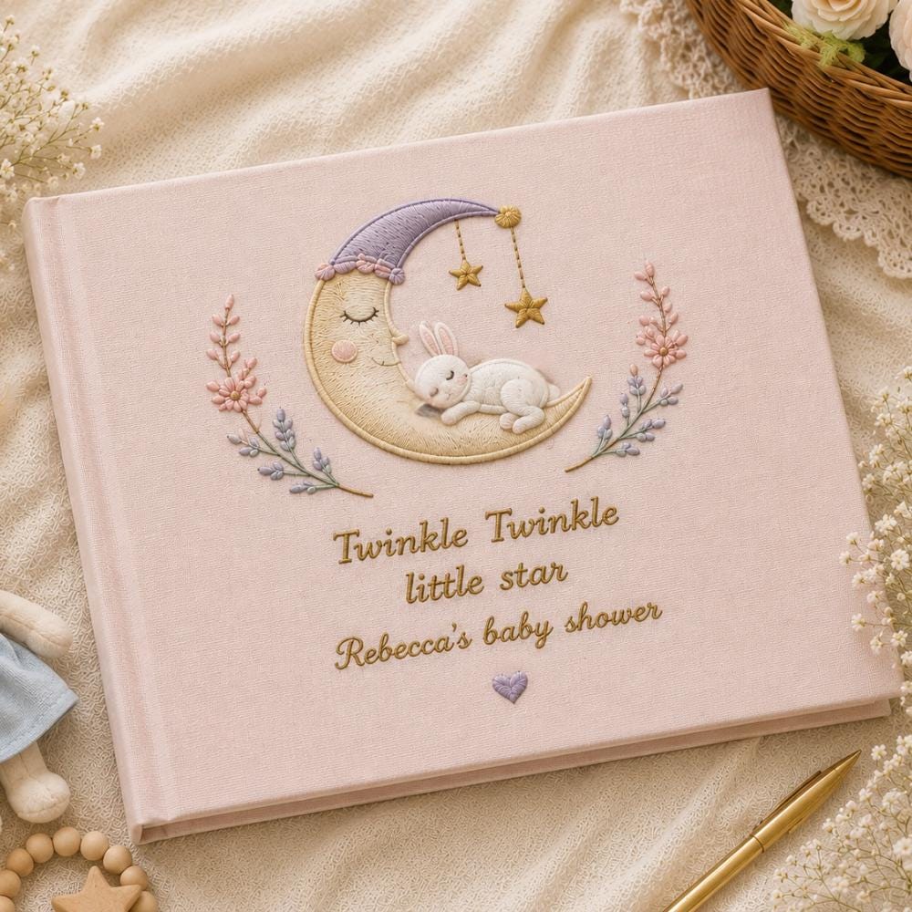 Personalized Baby Shower Embroidered Guest Book – Newborn Keepsake Gift Personalized Baby Shower Embroidered Guest Book – Newborn Keepsake Gift